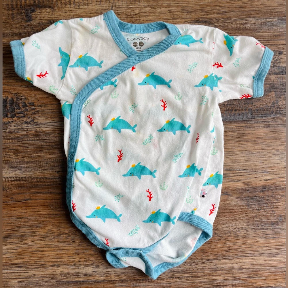 Baby Soy Dolphin Ocean Lightweight Organic Cotton Kimono Bodysuit